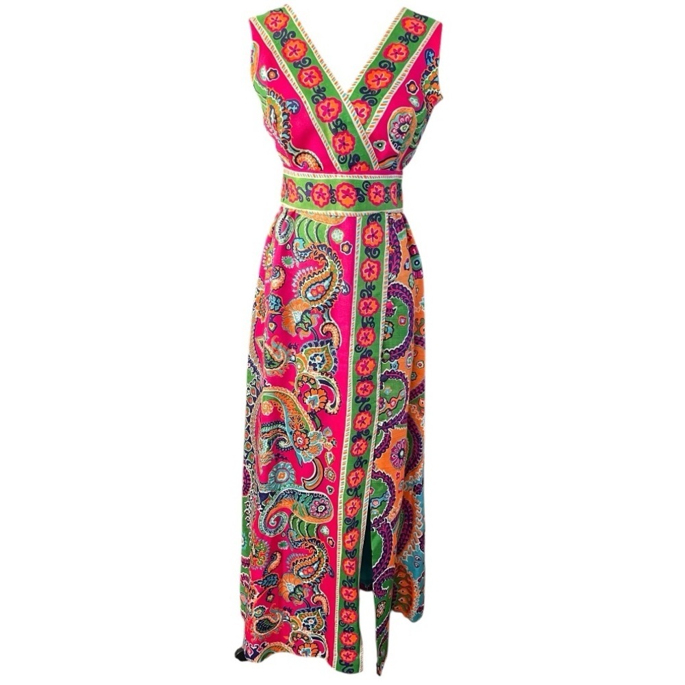 Vintage 60’s 70’s womens maxi day dress size 6 Psychedelic Mod colorful hippie - Picture 1 of 5